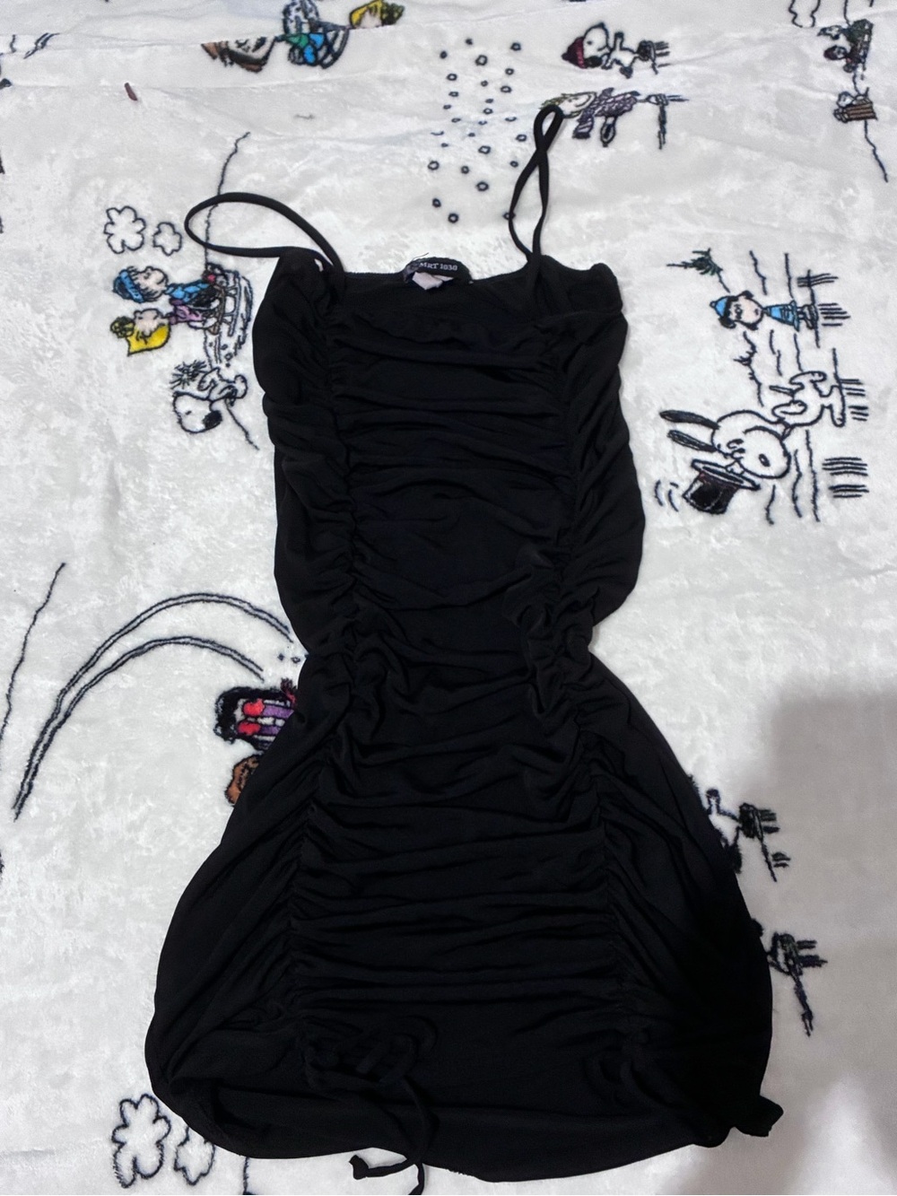 Black Ruched Mini Dress with Spaghetti Straps